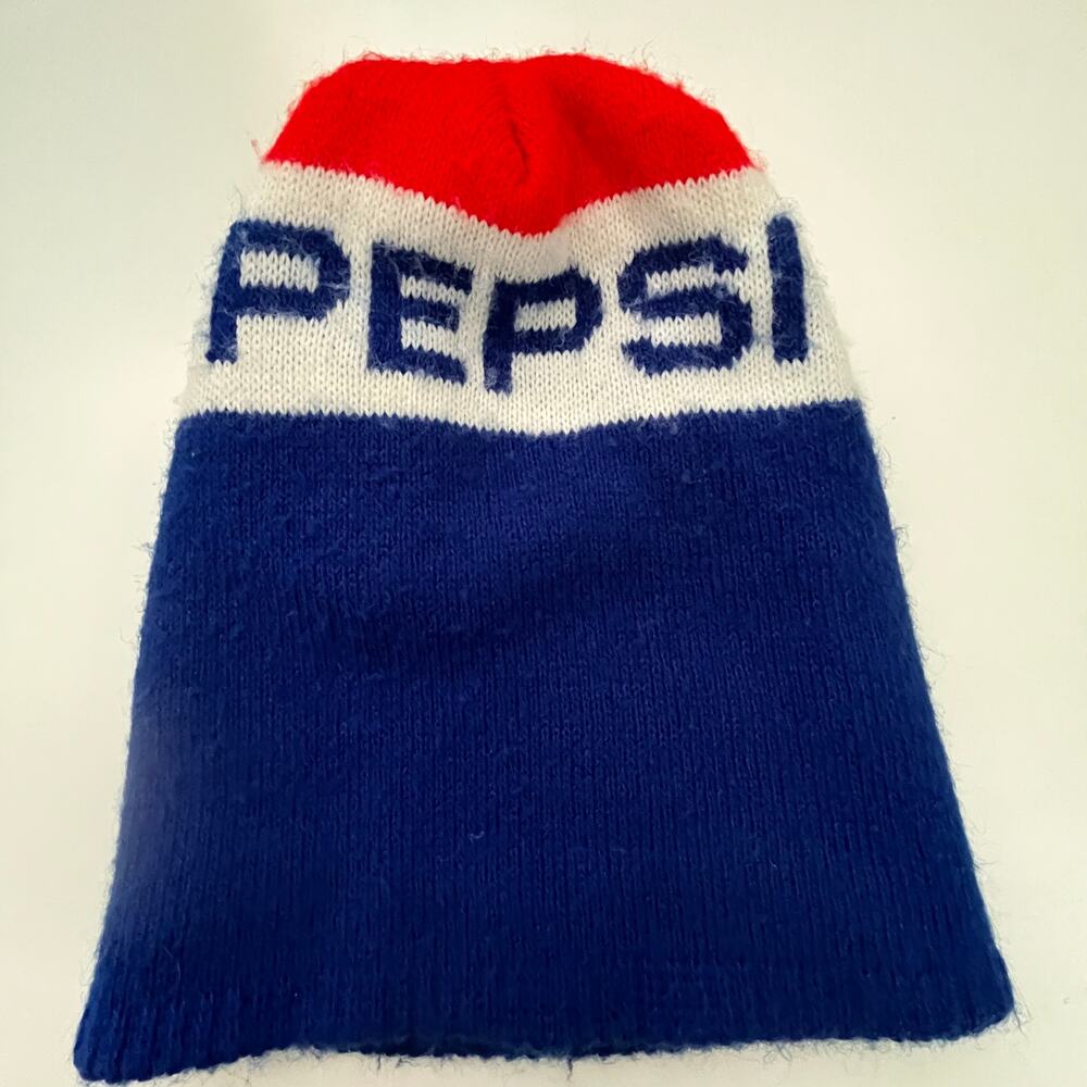Vintage 1970s Knit Pepsi Stocking Cap Winter Beanie Hat TF9 - Picture 1 of 6